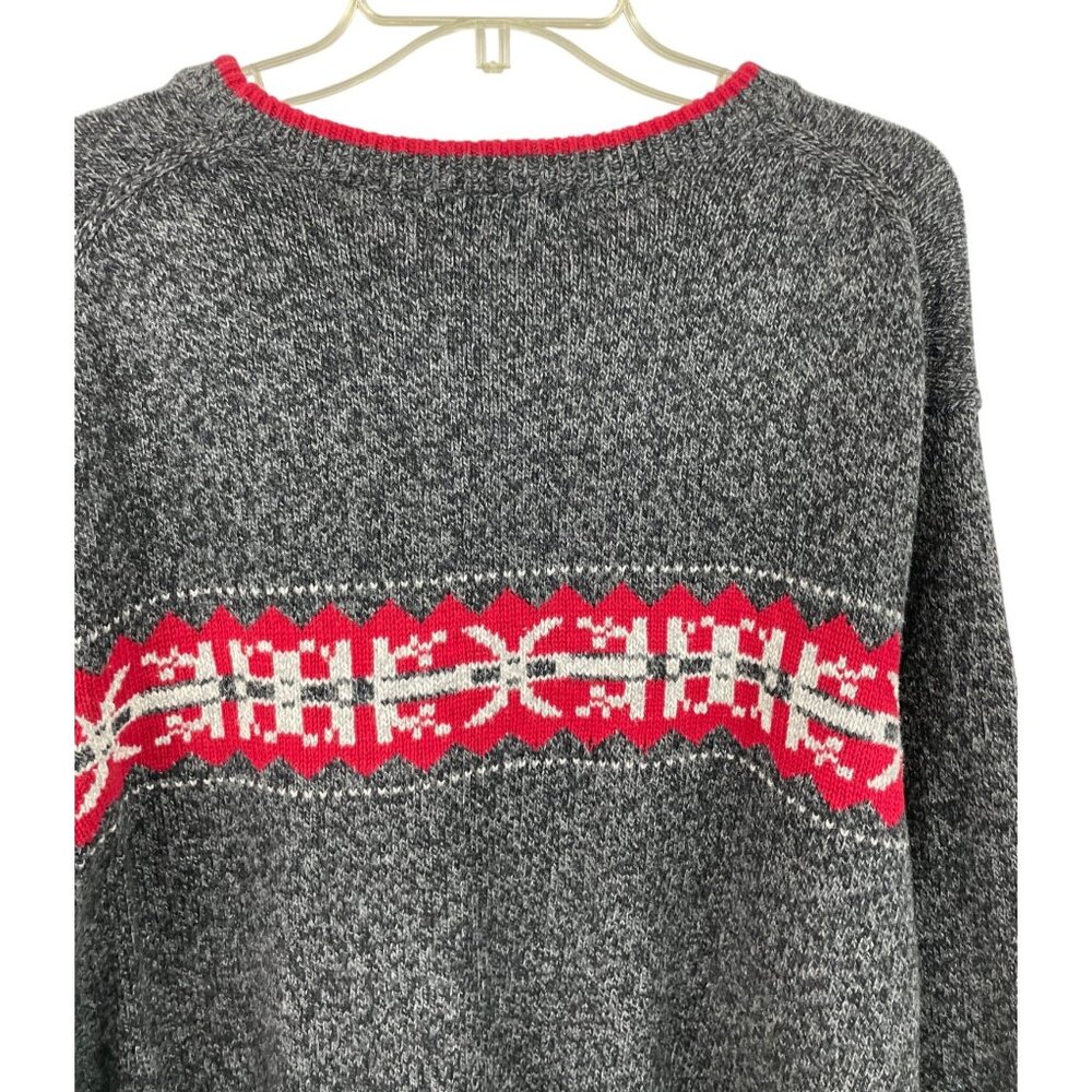 Eddie Bauer Mens Nordic Pattern Sweater XXL Gray & Red Wool Blend Crewneck - Picture 6 of 12